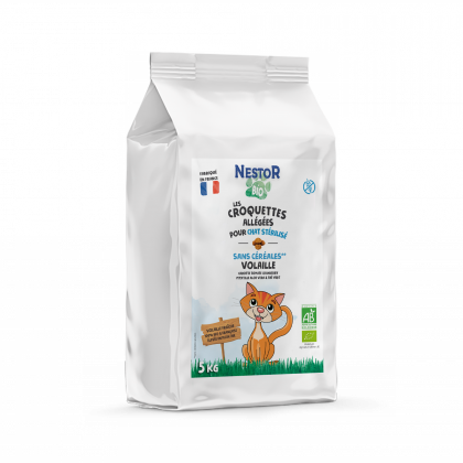 CROQUETTES BIO ALLÉGÉES - SANS CÉRÉALES POUR CHAT STÉRILISÉ - SANS GLUTEN -5 Kg