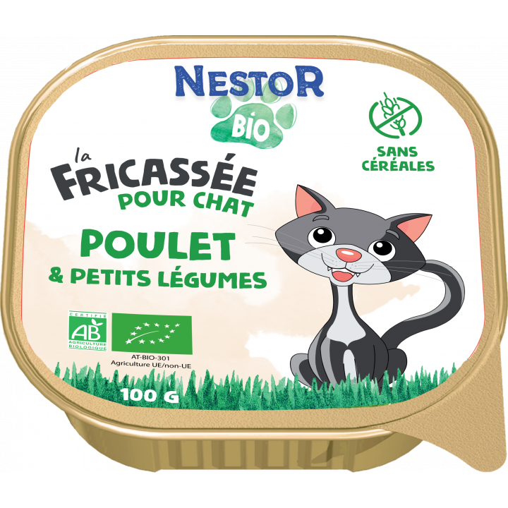 FRICASSÉES BIO SANS CÉRÉALES POUR CHAT  17 barquettes de 100gr