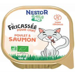 FRICASSEES BIO SANS CEREALES AU SAUMON (14%) POUR CHAT 17 barquettes de 100gr