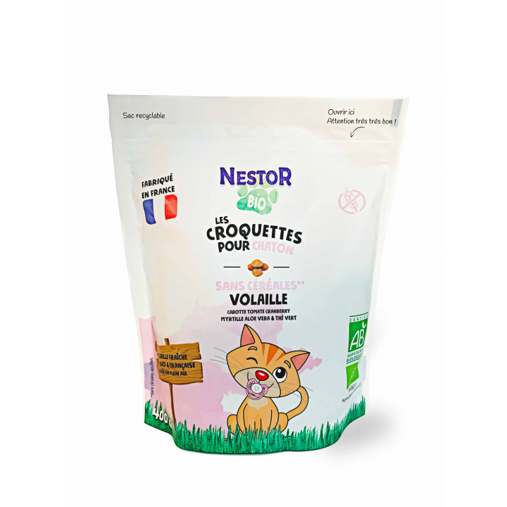 CROQUETTES BIO SANS CÉRÉALES POUR CHATON - sac de 400gr