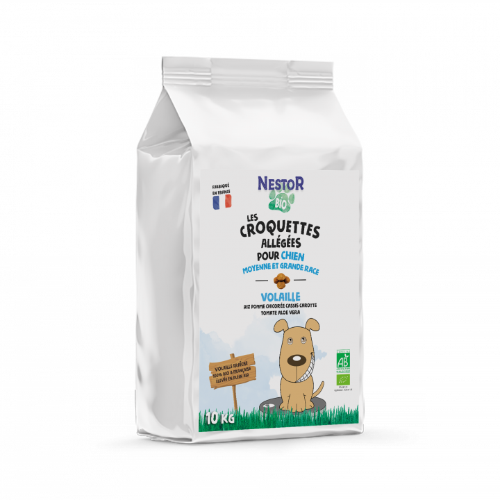 CROQUETTES POUR CHIEN DE MOYENNE ET GRANDE RACE À LA VOLAILLE BIO - ALLEGÉES - Sac de 10Kg