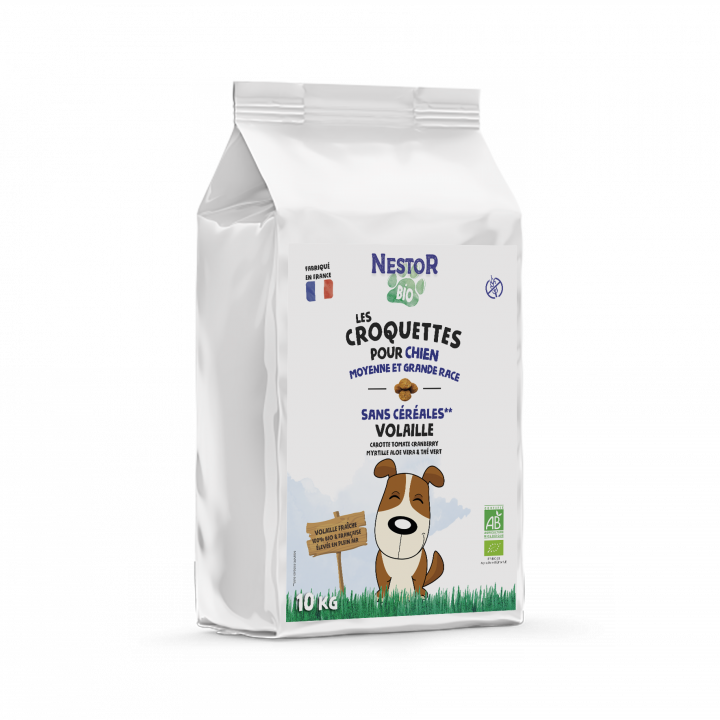 CROQUETTES BIO POUR CHIEN DE MOYENNE ET GRANDE RACE SANS CÉRÉALES ET SANS GLUTEN - Sac de 10 Kg