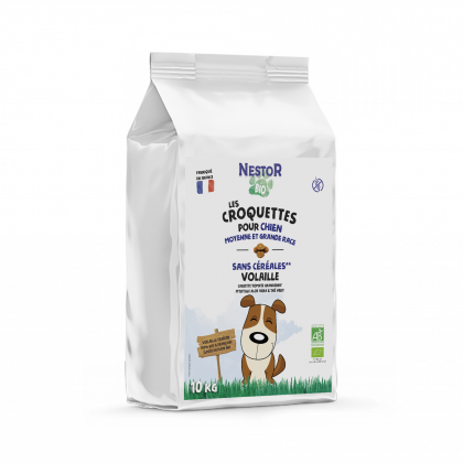 CROQUETTES BIO POUR CHIEN DE MOYENNE ET GRANDE RACE SANS CÉRÉALES ET SANS GLUTEN - Sac de 10 Kg