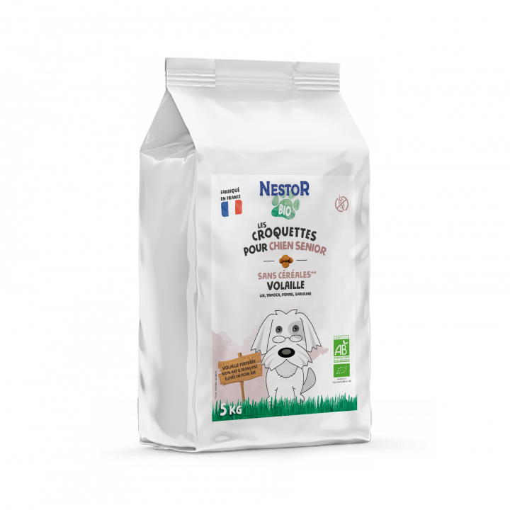 CROQUETTES BIO À LA VOLAILLE POUR CHIEN SENIOR SANS CÉRÉALES - Sac de 5 Kg