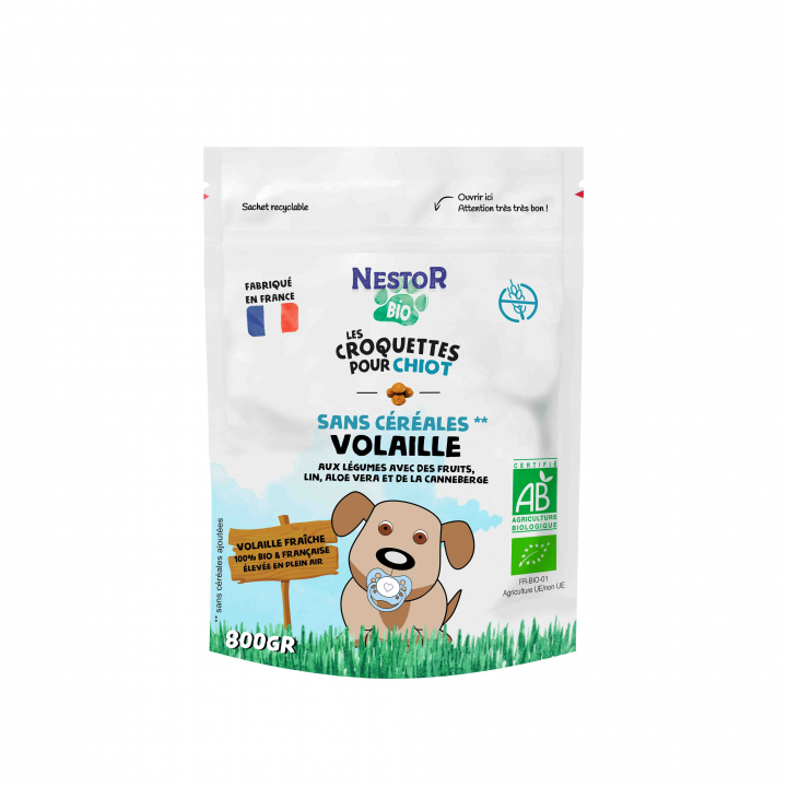 CROQUETTES BIO À LA VOLAILLE POUR CHIOT SANS CÉRÉALES - Sac de 800 g