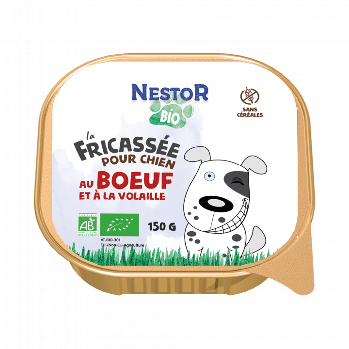 FRICASSÉES BIO SANS CÉRÉALES POUR CHIEN SAVEUR BOEUF - 11 barquettes de 150 gr